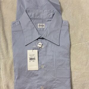 Armani Collezioni Men's Light Blue Pinstripe Shirt